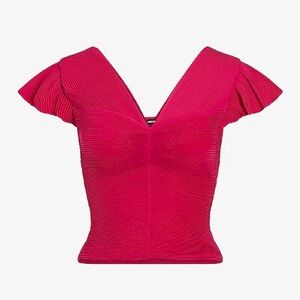 Hot Pink Pleated Express Top | Small | Flutter Sleeves